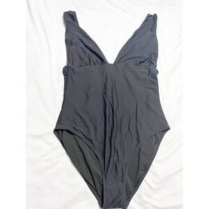 J. Crew Womens‎ Black Plunge Neck Sleeveless One Piece Swimsuit Size 16